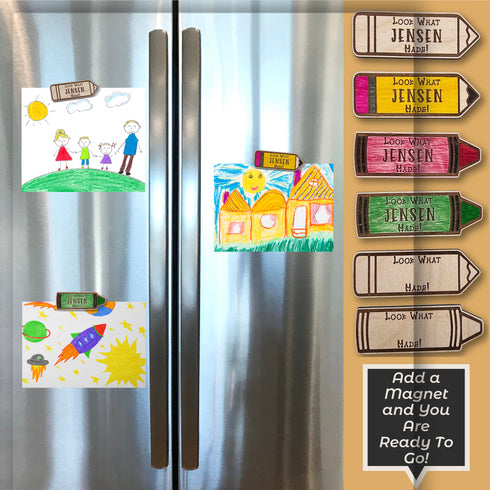 Personalized Pencil & Crayon Children's Magnet For Art Display SVG File-For Laser Engraving